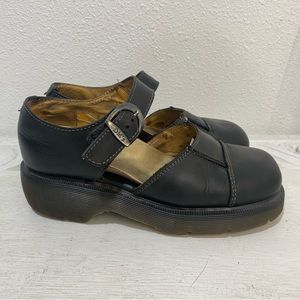 VTG 90's England Made Dr Doc Marten Mary Jane Platform Black Leather Shoes 8